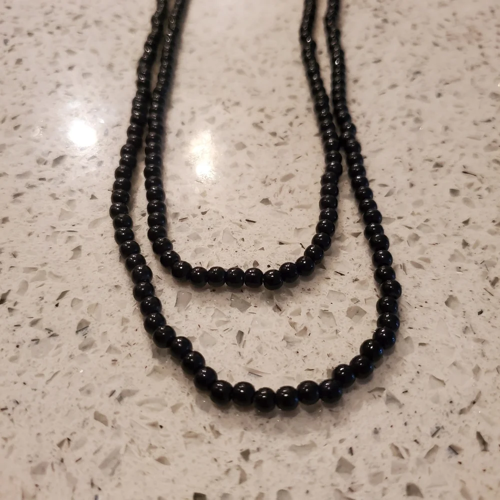 Black Beads Long Necklace Drop Preppy Basic Boho Classic Casual Bracelet Formal